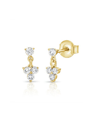 Trio Drop Diamond Dangle Earrings 14K