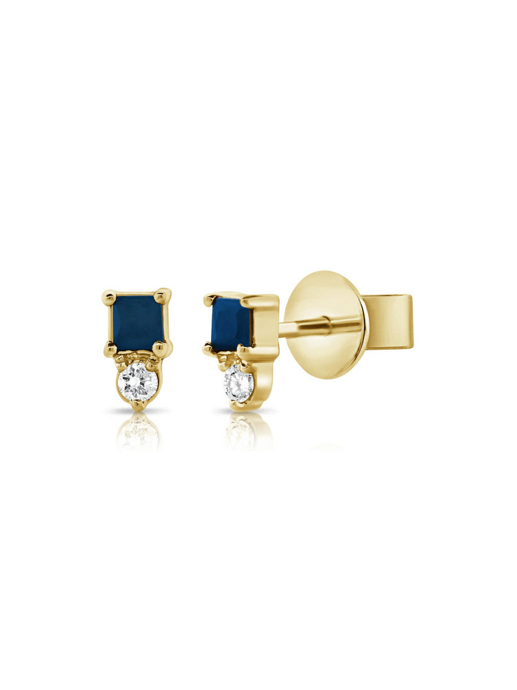 Brittney Stud Earrings - Blue Sapphire 14K