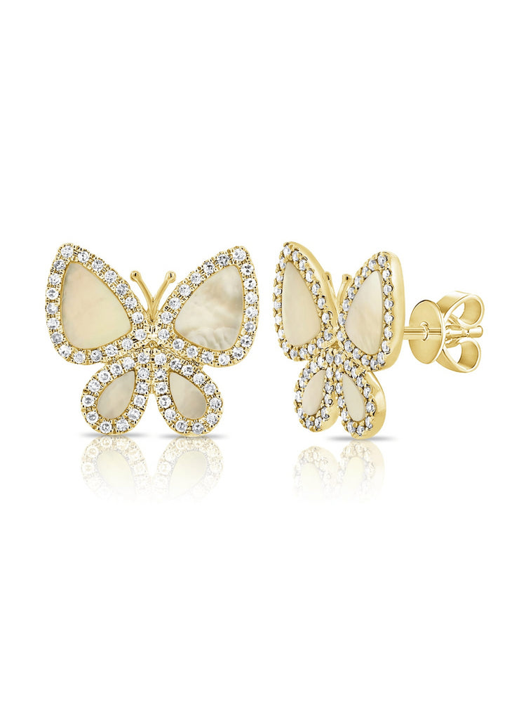 Brooke Butterfly Diamond Stud Earrings - Mother of Pearl 14K