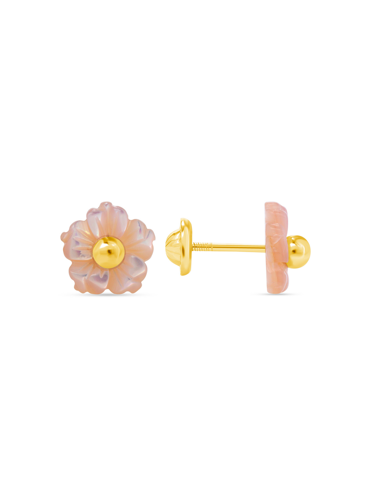 Kid Pink Pearl Flower Stud Earrings 9K