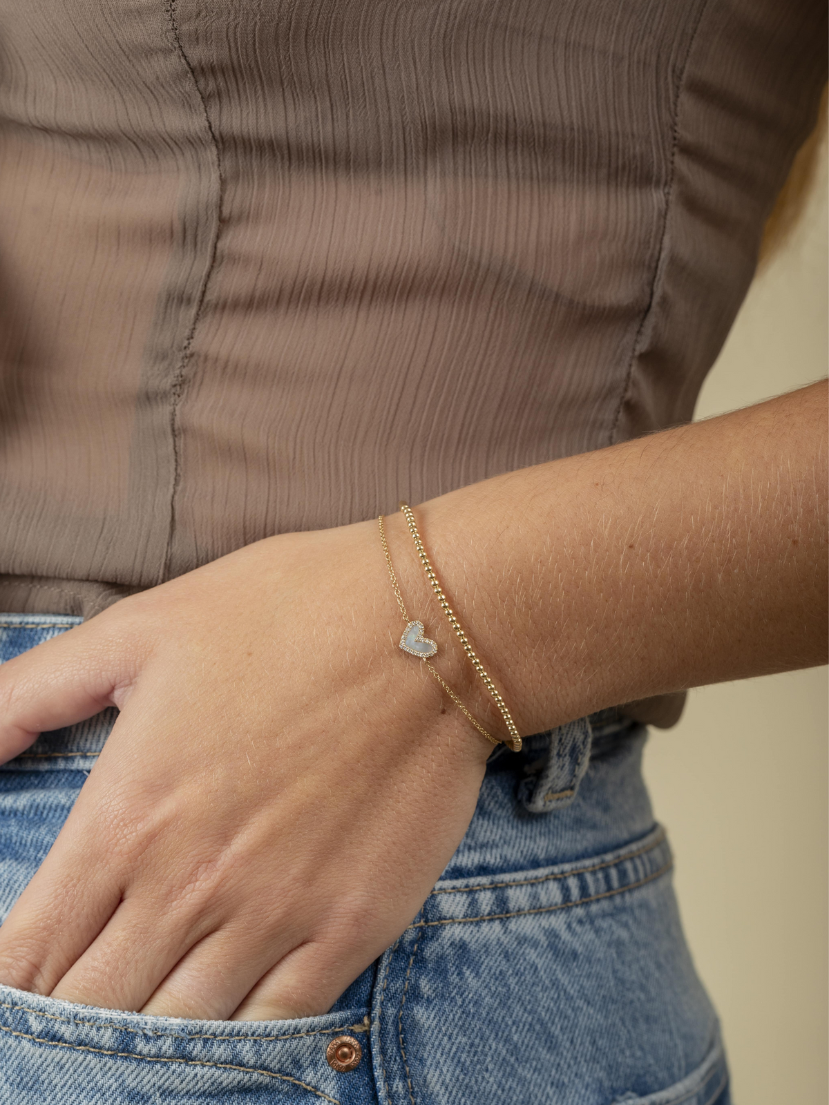 Hailey Heart Mother of Pearl Bracelet 14K
