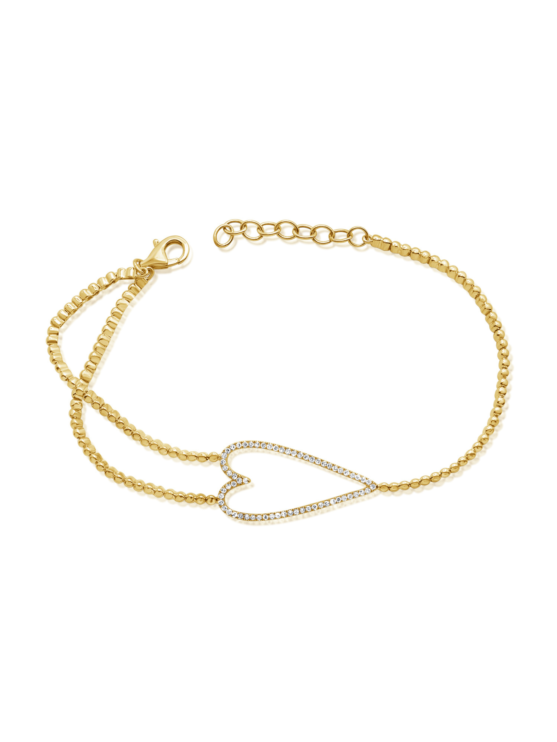 9ct Yellow Gold Open Heart Charm Bracelet - 7 Inch / 18cm Chain - Brand New With Tags