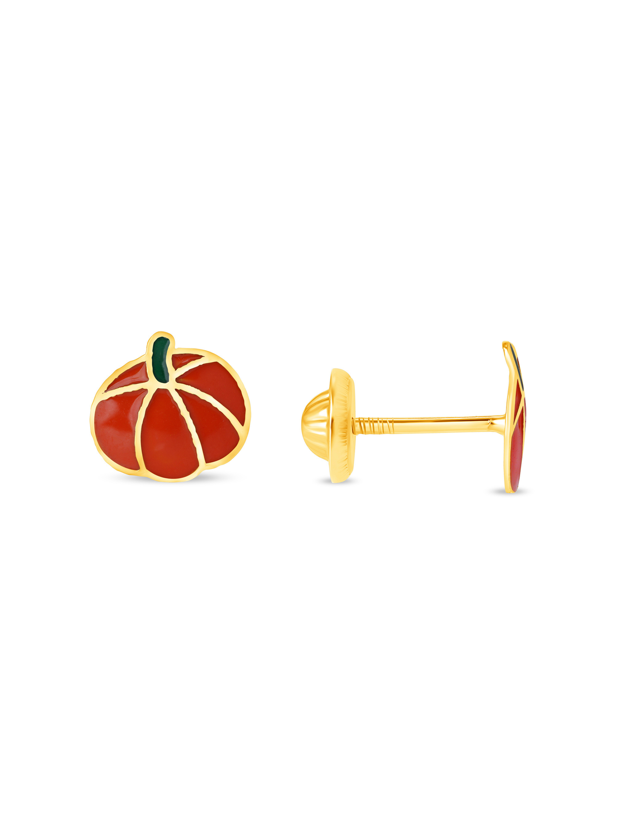 Kid Enamel Pumpkin Stud Earrings 14K