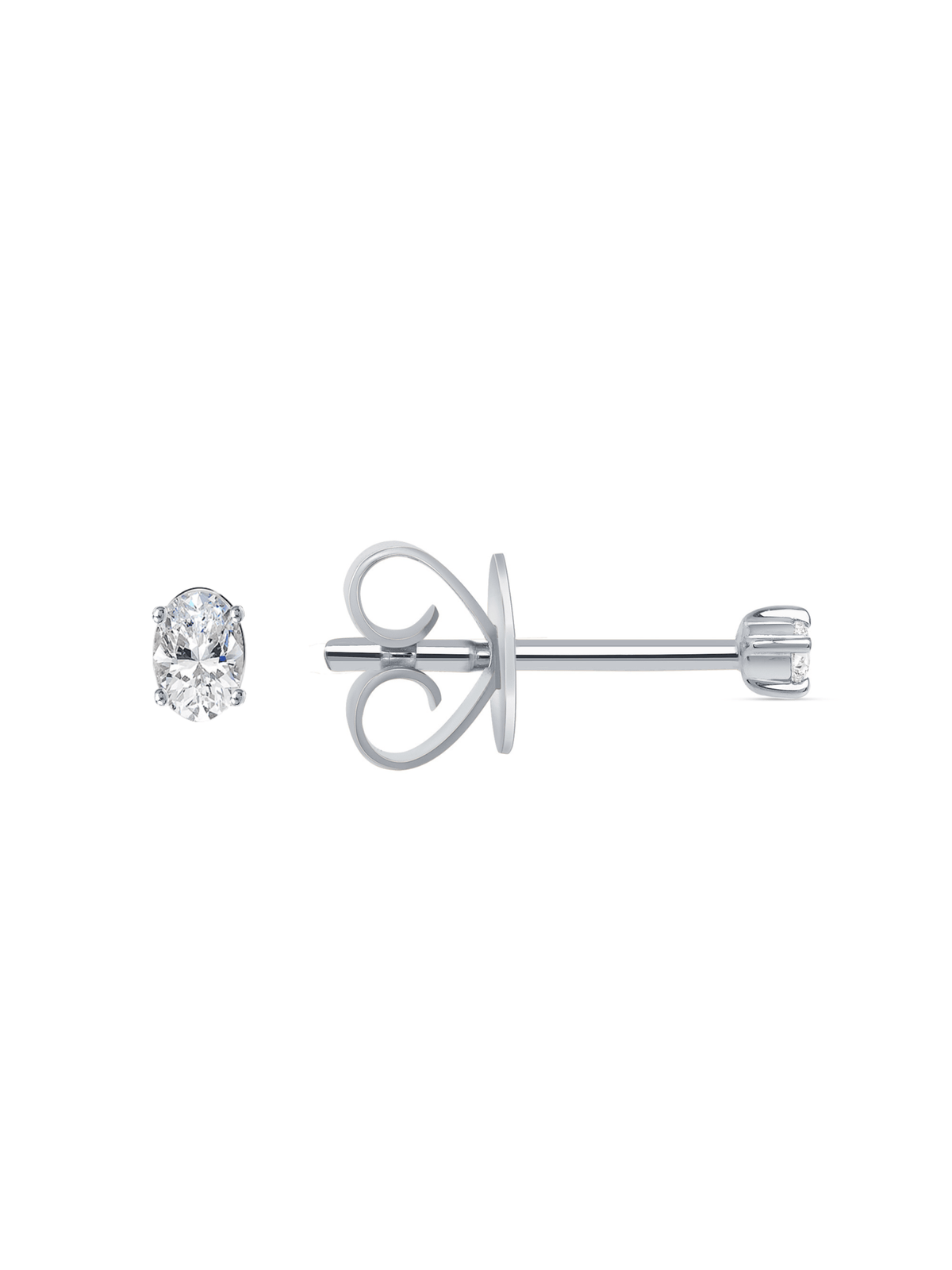 Oval diamond stud earrings white gold on a white background