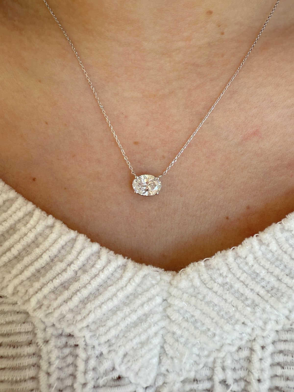 Oval Lab Diamond Pendant Necklace 14K