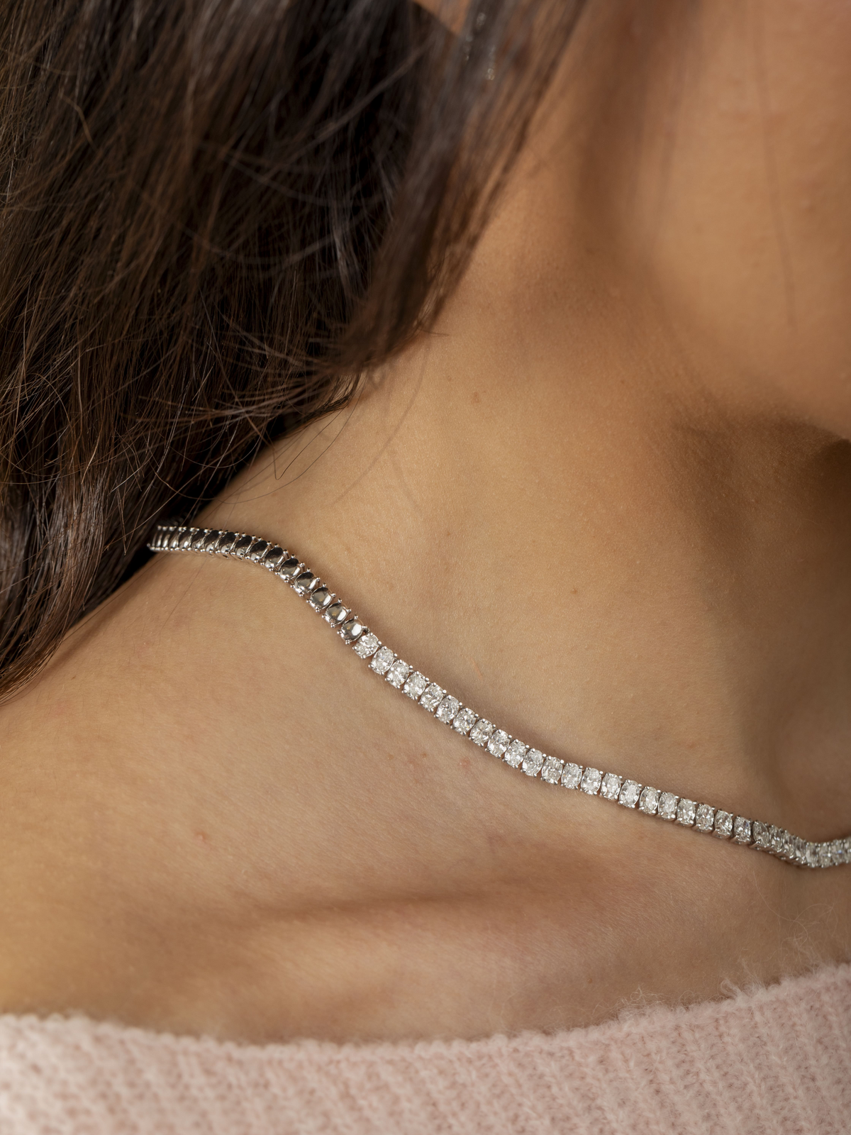 Oval Diamond Tennis Necklace 14K - Halfway