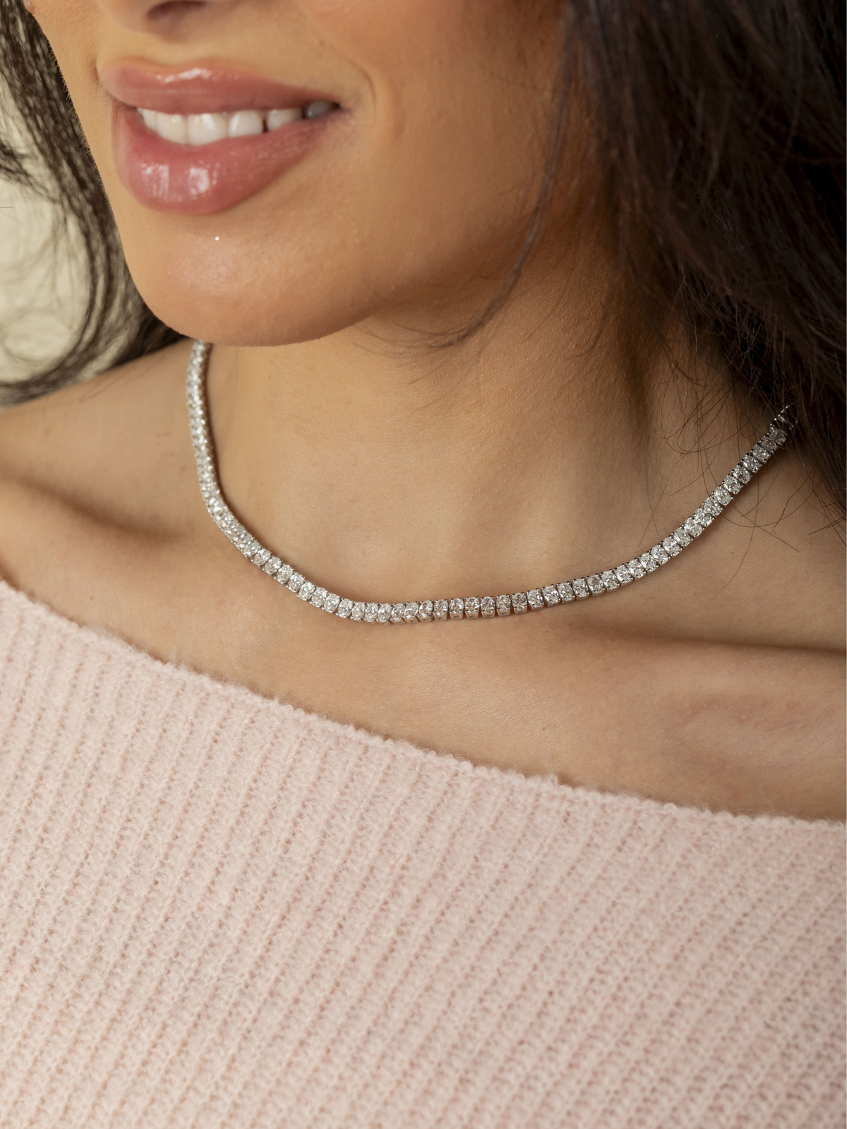 Oval Diamond Tennis Necklace 14K - Halfway