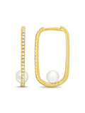 Image of: Pearl Paperclip Diamond Huggie 14K