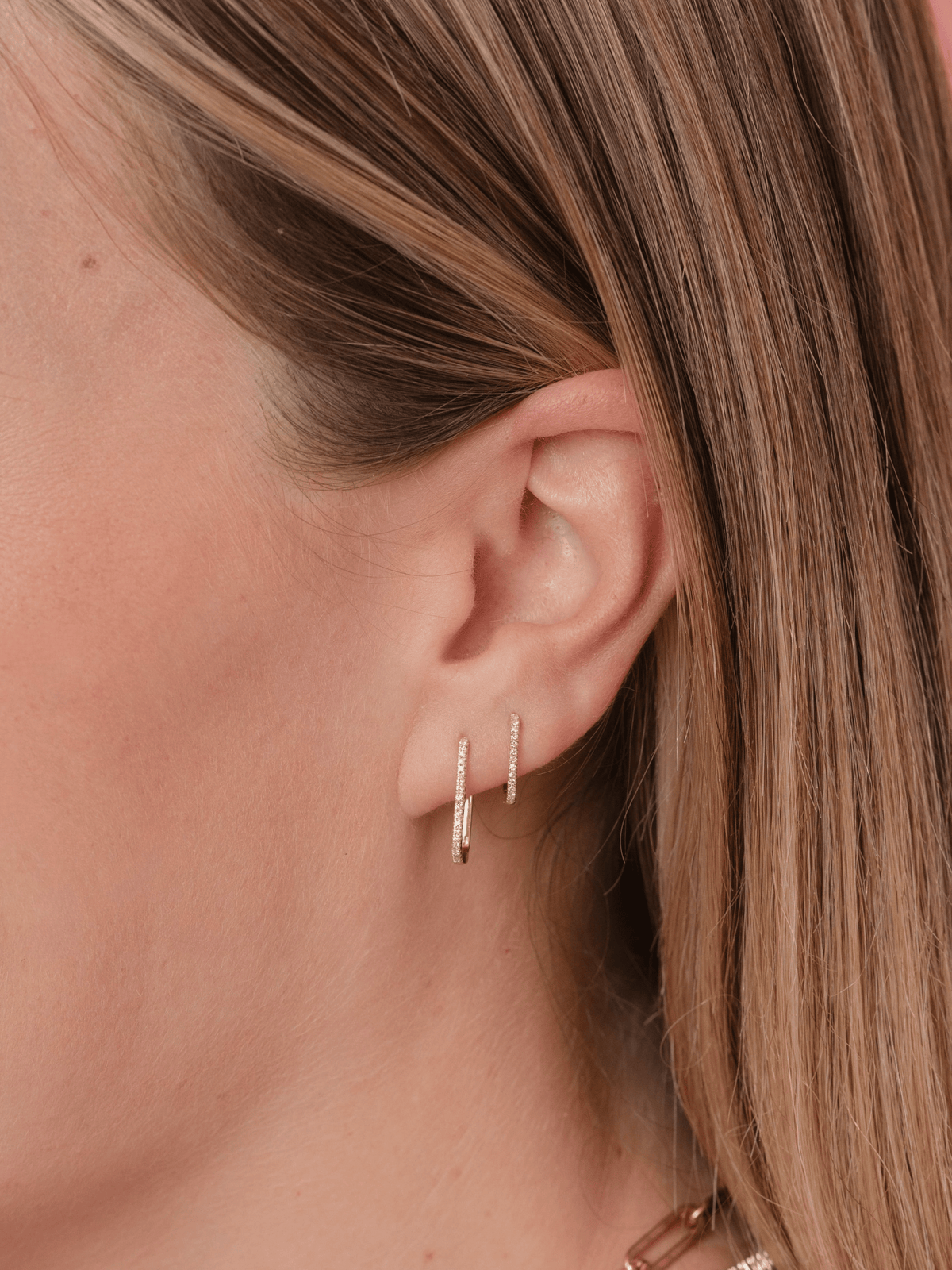 Mini Paperclip Diamond Huggie Earrings 14K