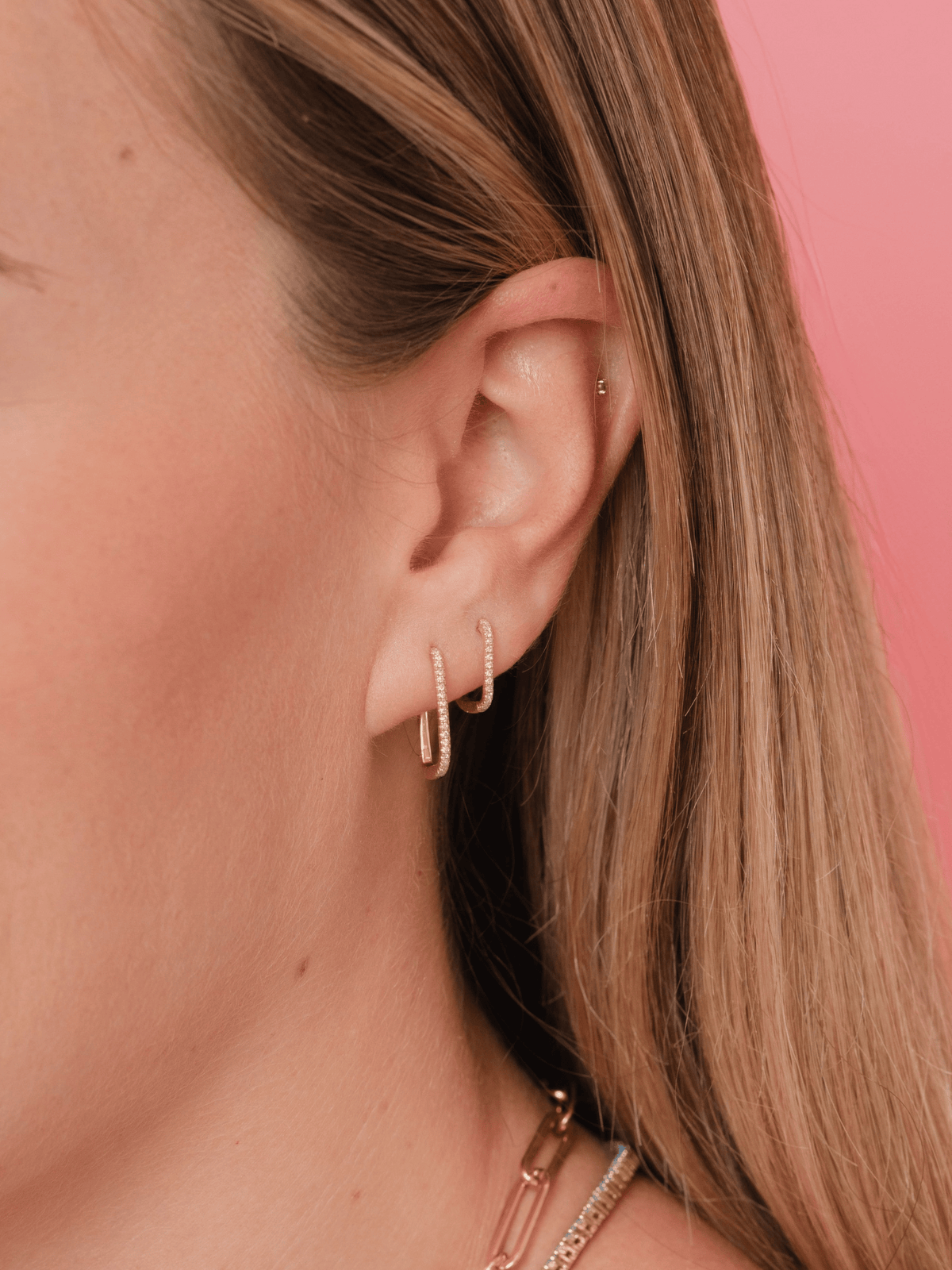 Mini Paperclip Diamond Huggie Earrings 14K