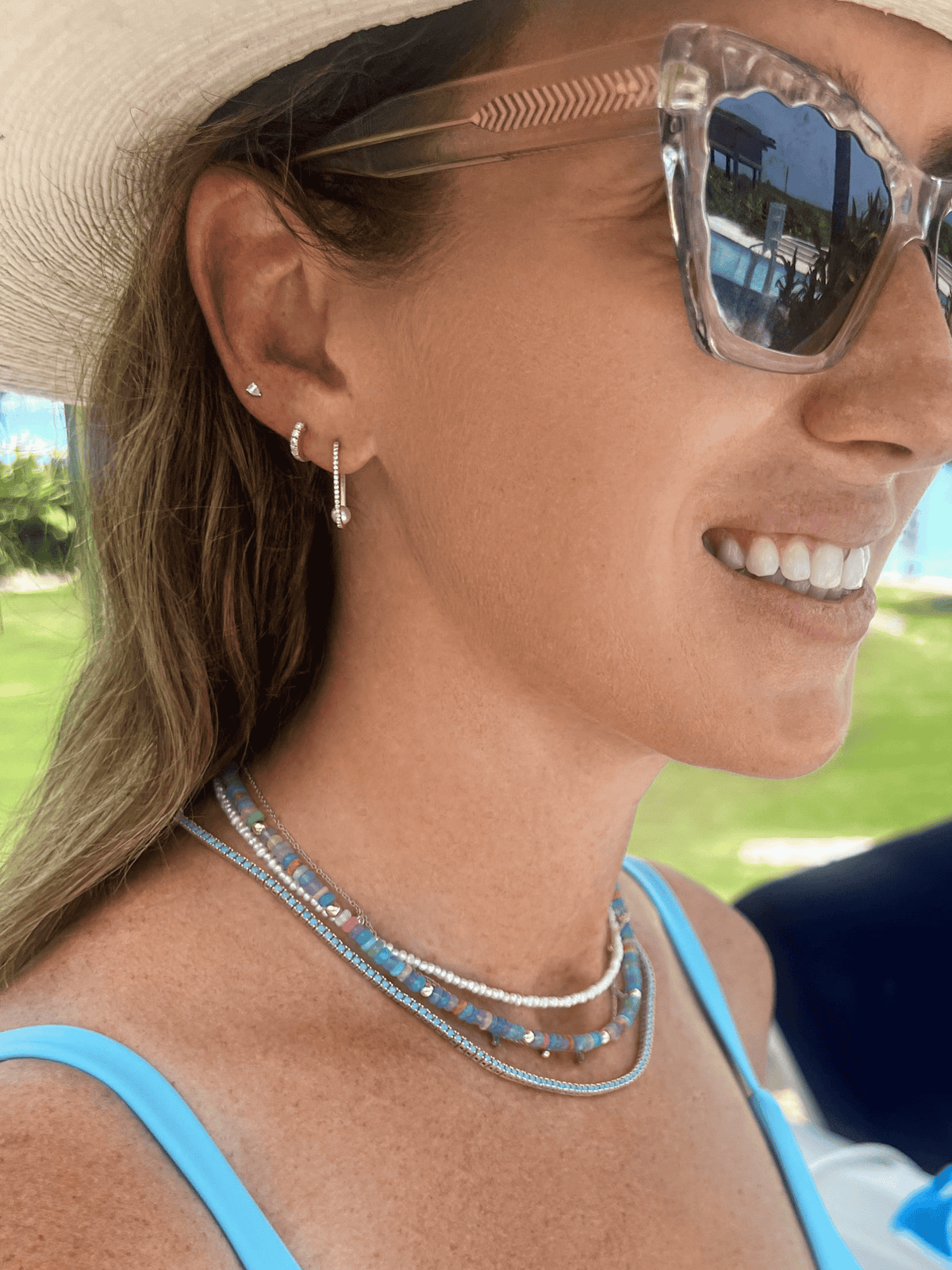 Pearl Paperclip Diamond Huggie 14K