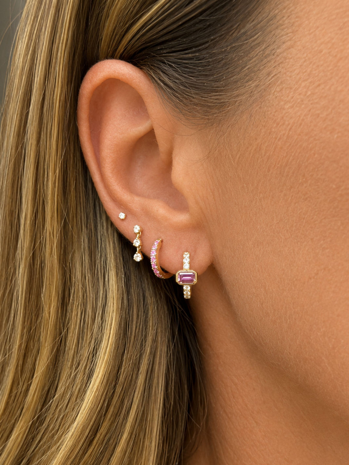 Parker Pink Sapphire & Diamond Huggie Earrings 14K