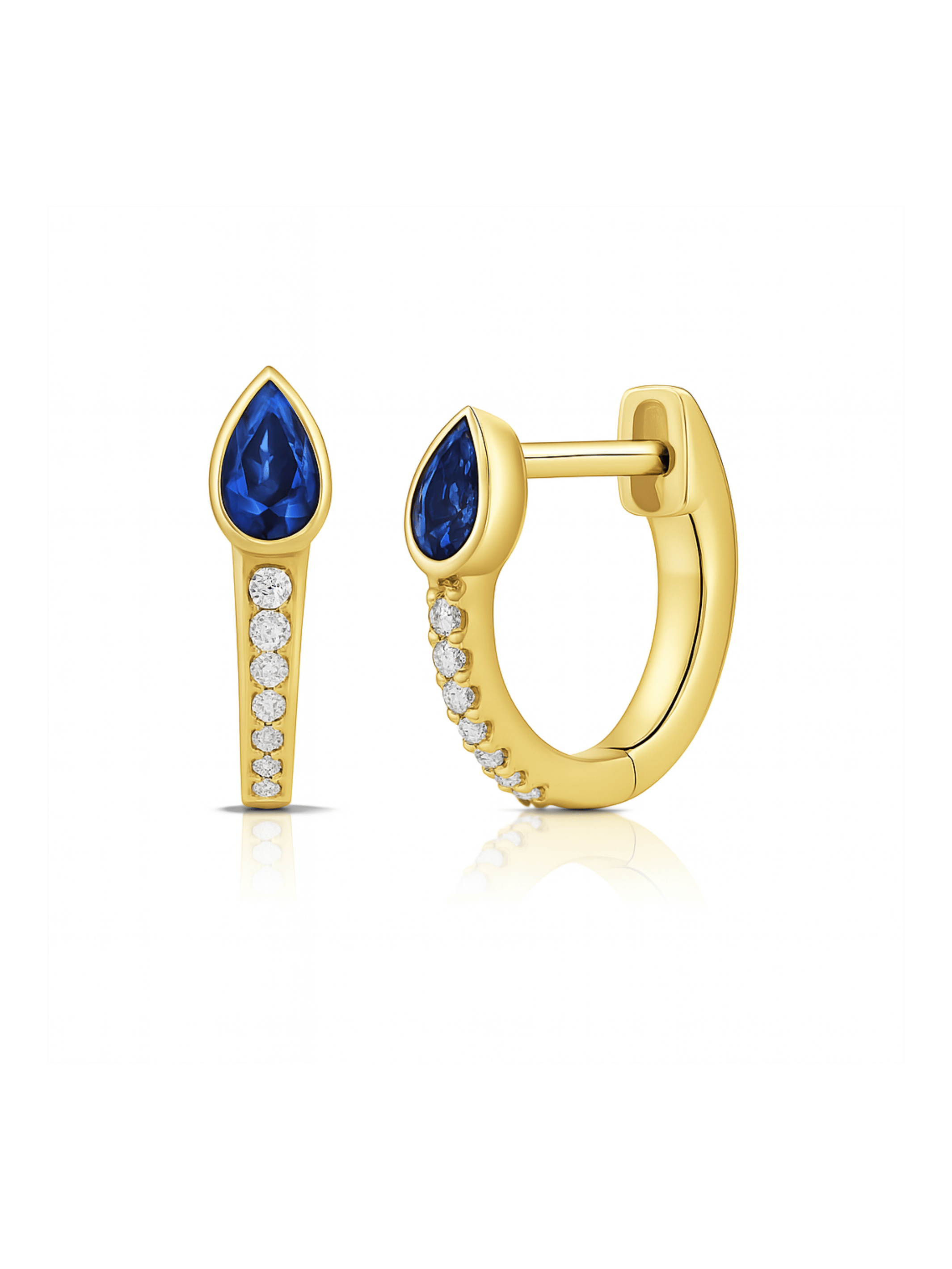 Pear Drop Huggie Earrings - Blue Sapphire 14K