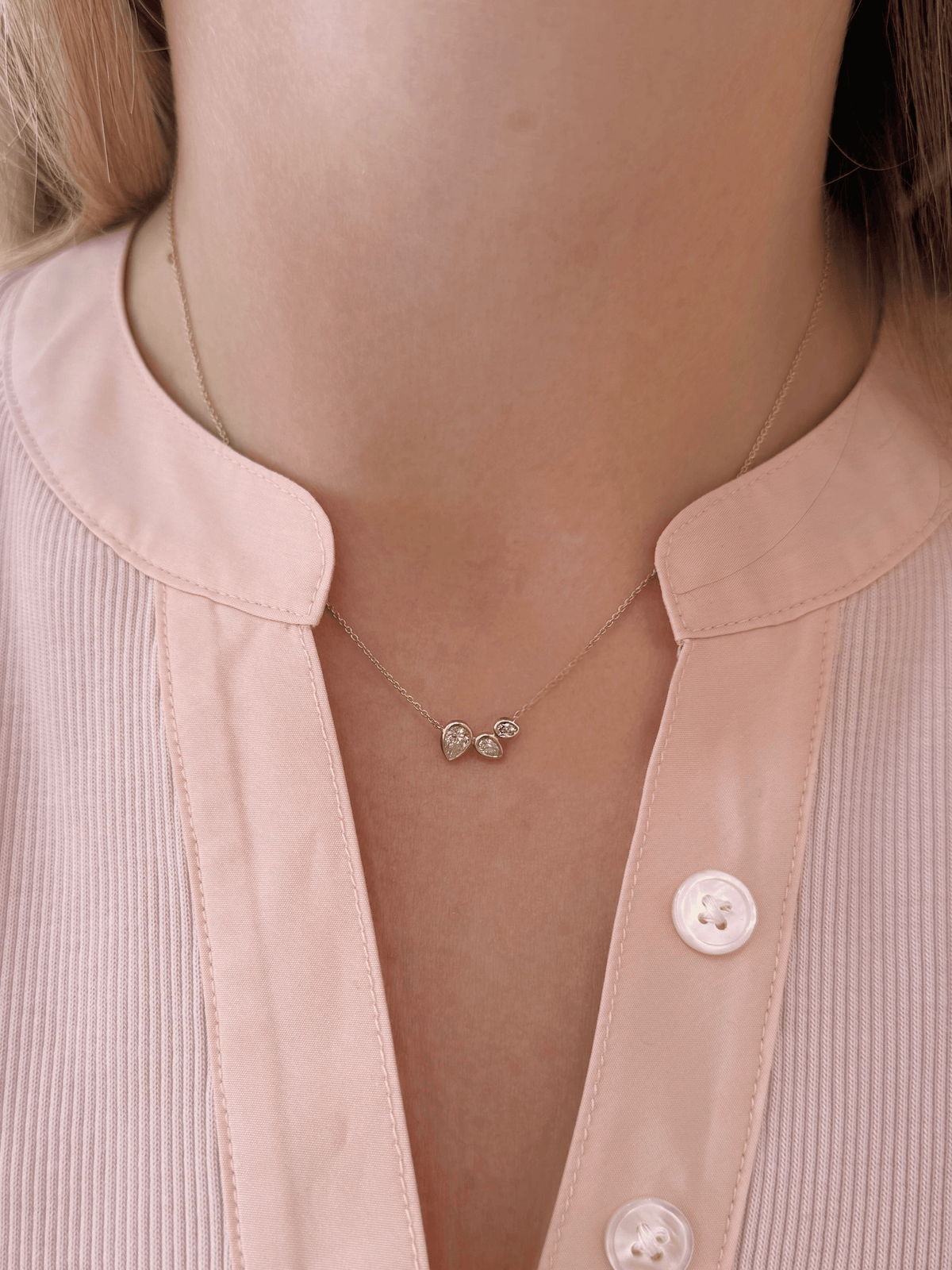 Triple Pear Diamond Necklace 14K