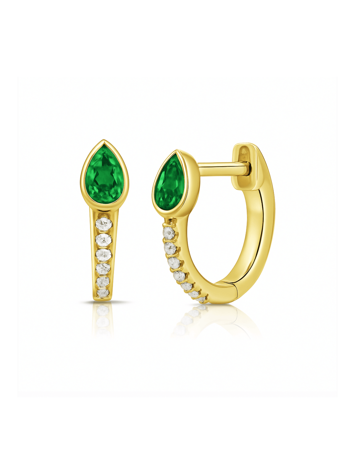 Pear Drop Huggie Earrings - Emerald 14K