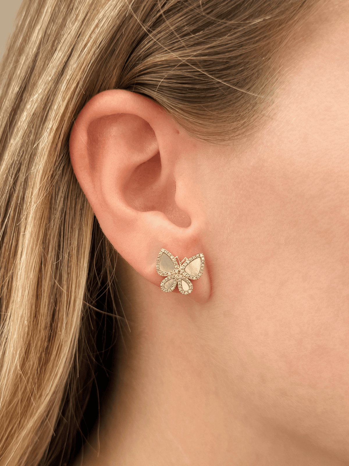 Brooke Butterfly Diamond Stud Earrings - Mother of Pearl 14K