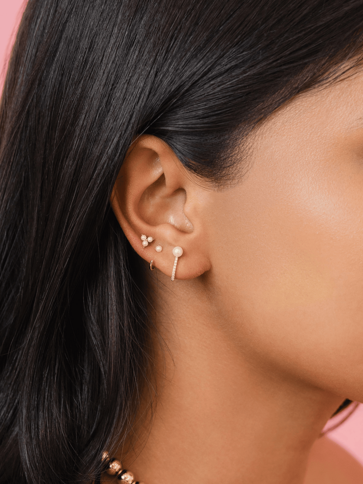 Chloe Pearl Huggie Earrings 14K