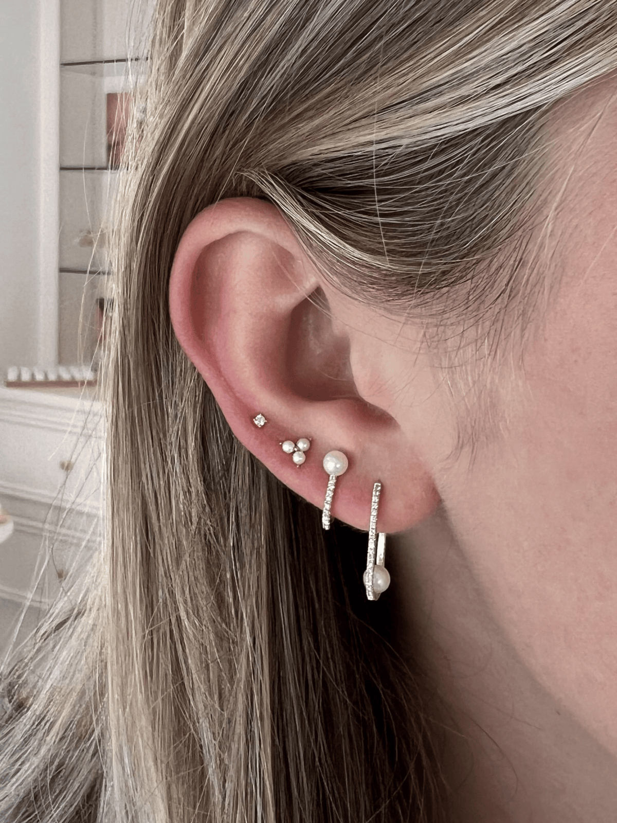 Trio Pearl Stud Earrings 14K