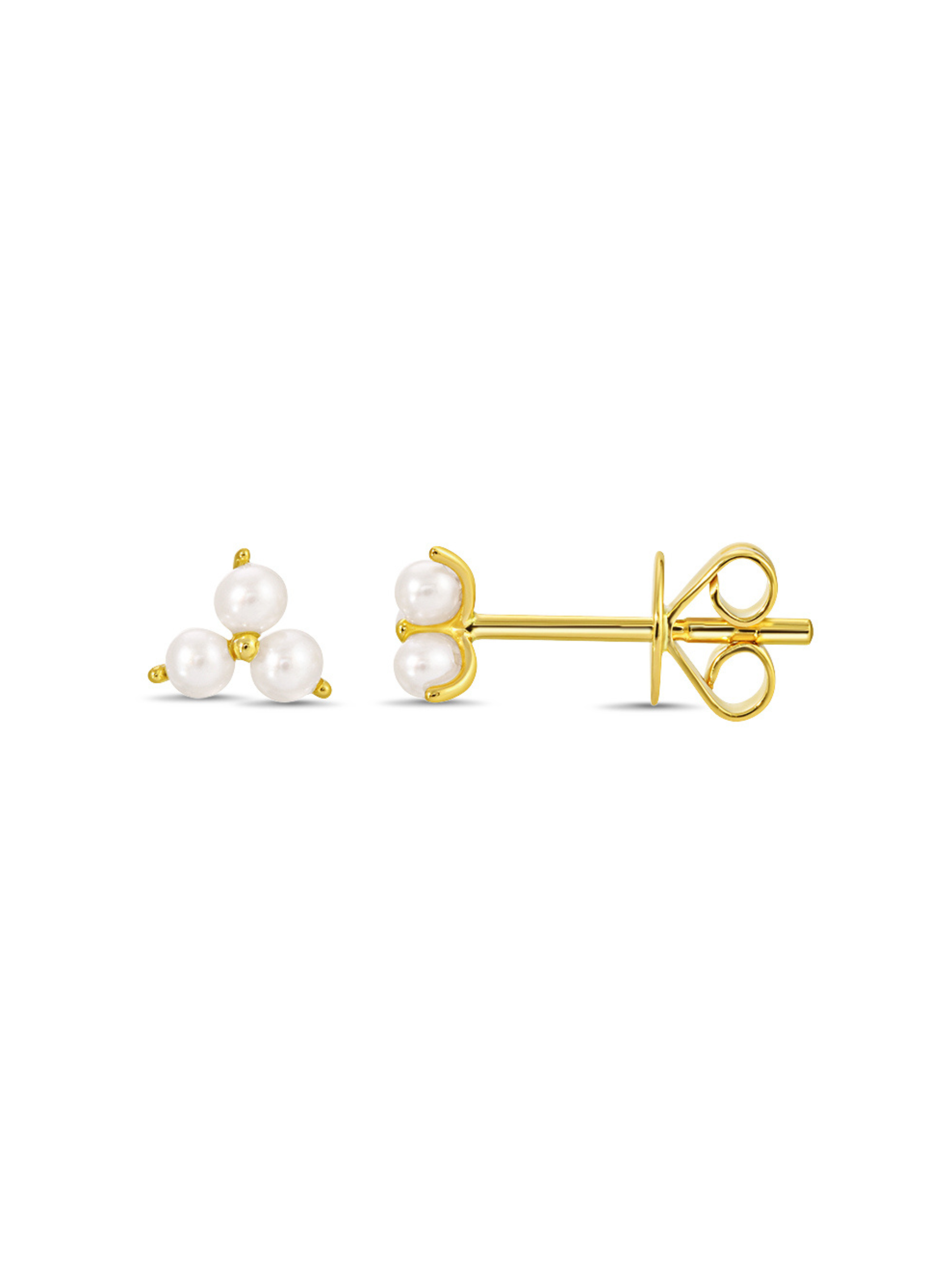 Trio Pearl Stud Earrings 14K
