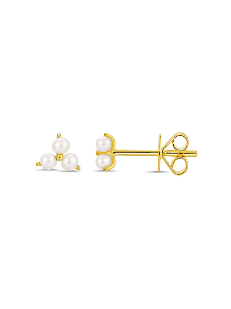 Trio Pearl Stud Earrings 14K