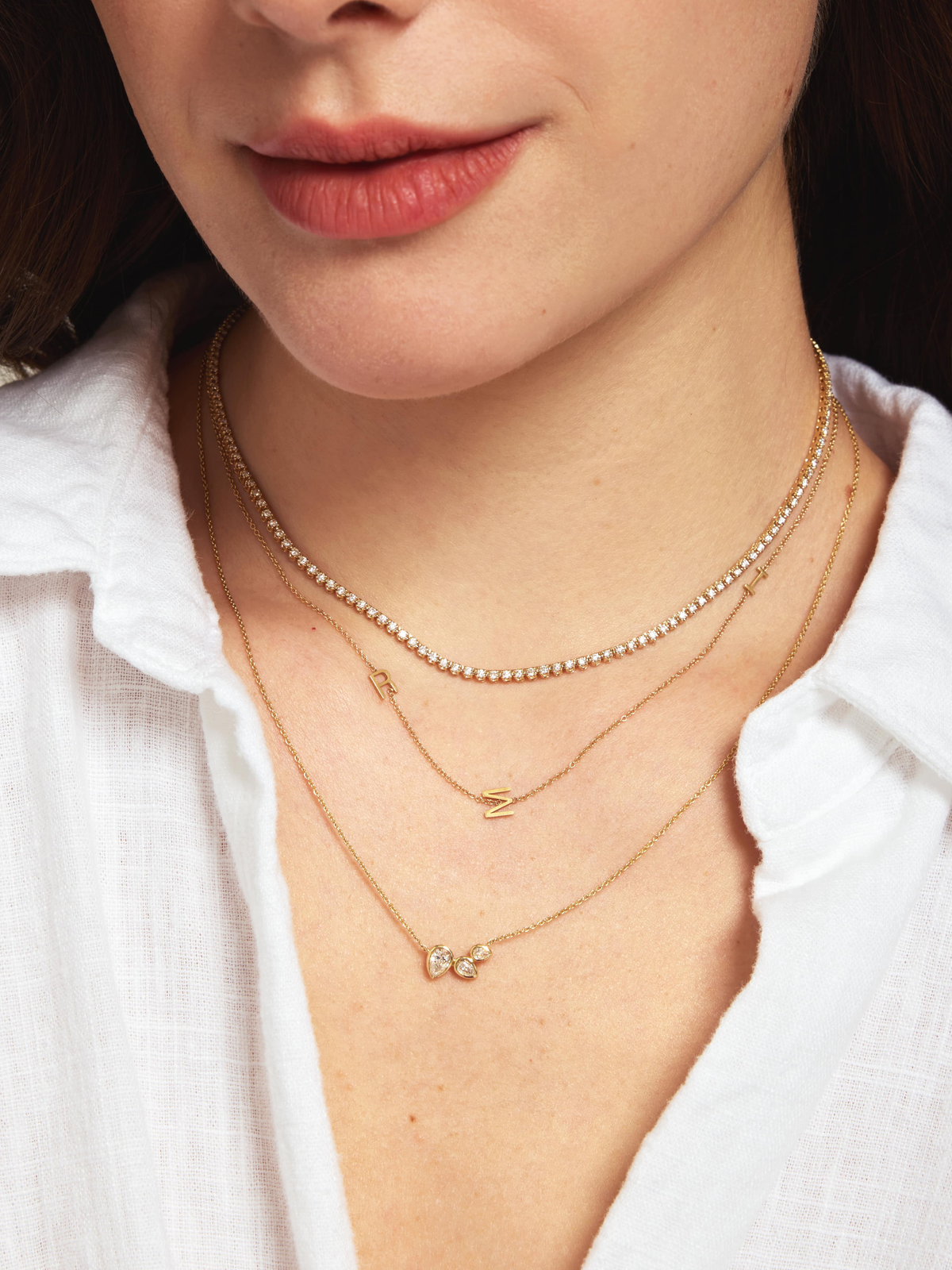 Triple Pear Diamond Necklace 14K