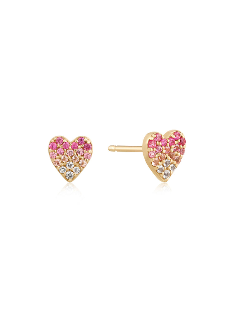 Pink Ombre Heart Stud Earrings 14k