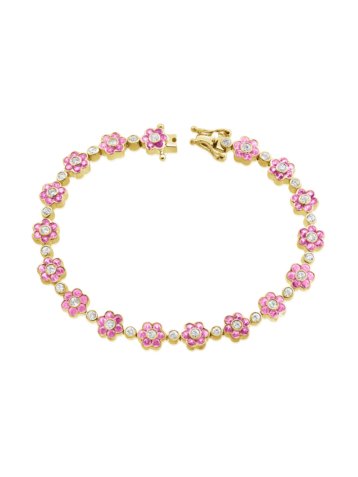 Flower Tennis Bracelet - Pink Sapphire 14K