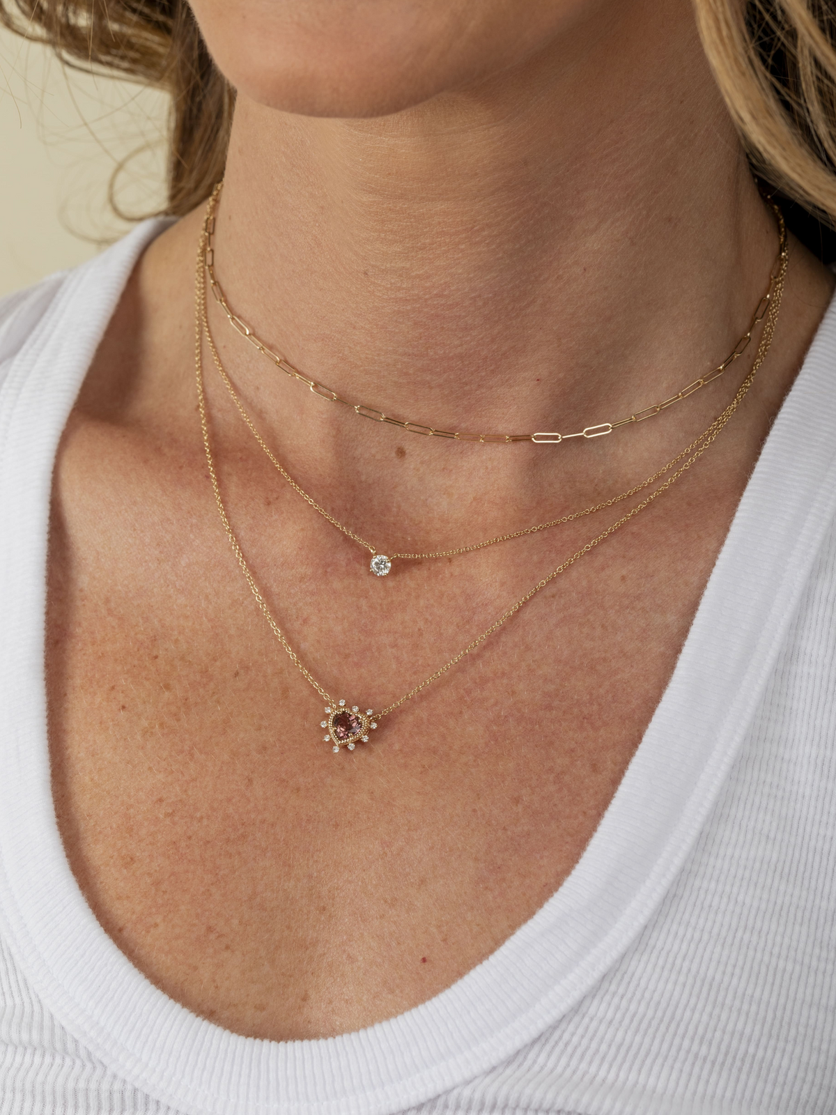 Jasmine Pink Sapphire Heart Necklace 14K