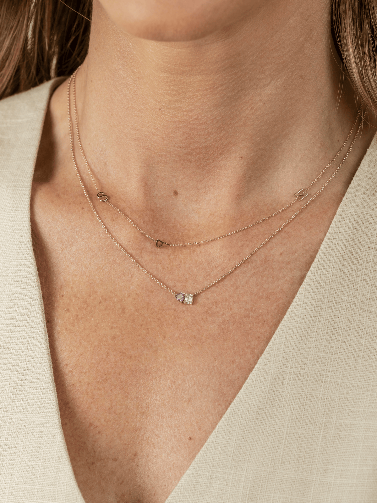 Toi Et Moi Pink Sapphire Heart Necklace 14K