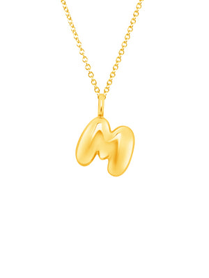 Puffy Initial Charm Necklace 14K