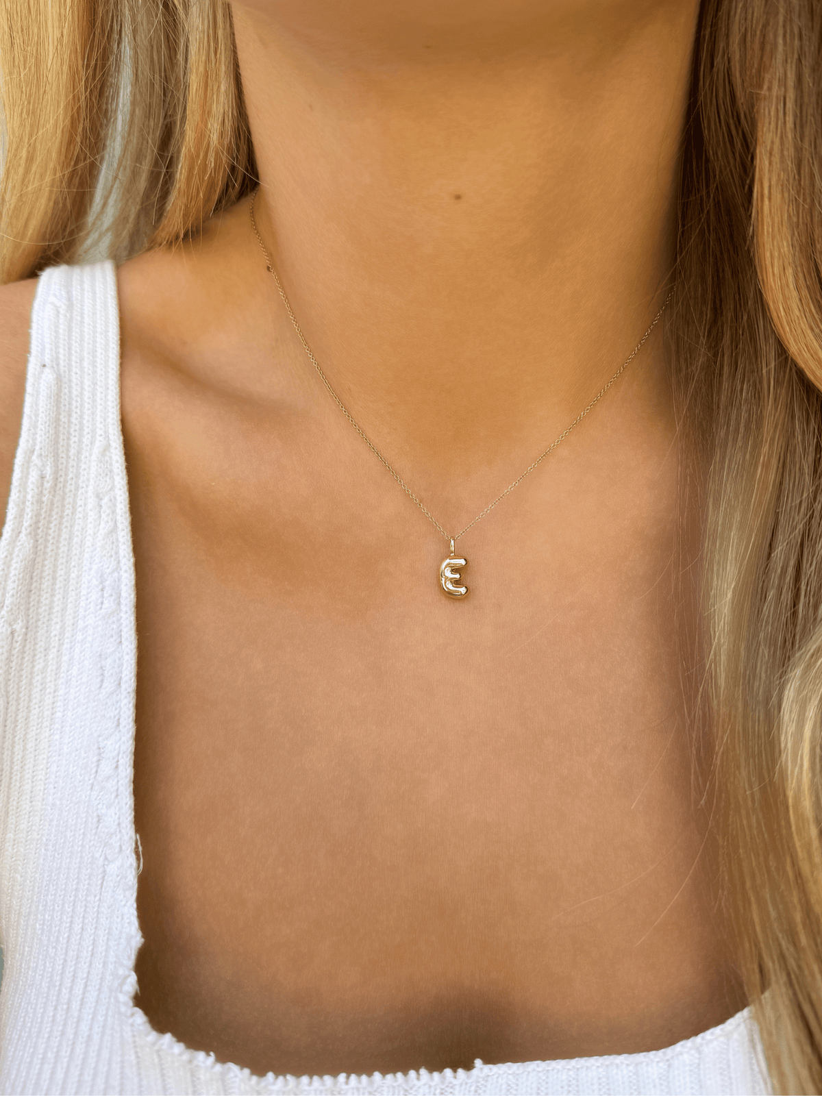 Puffy Initial Charm Necklace 14K