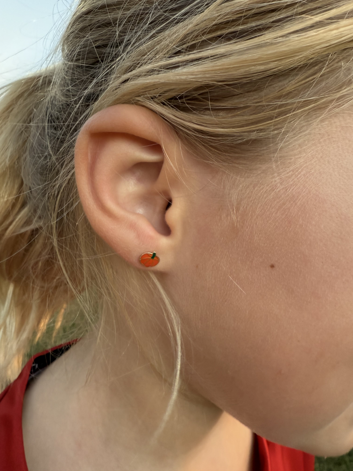 Kid Enamel Pumpkin Stud Earrings 14K