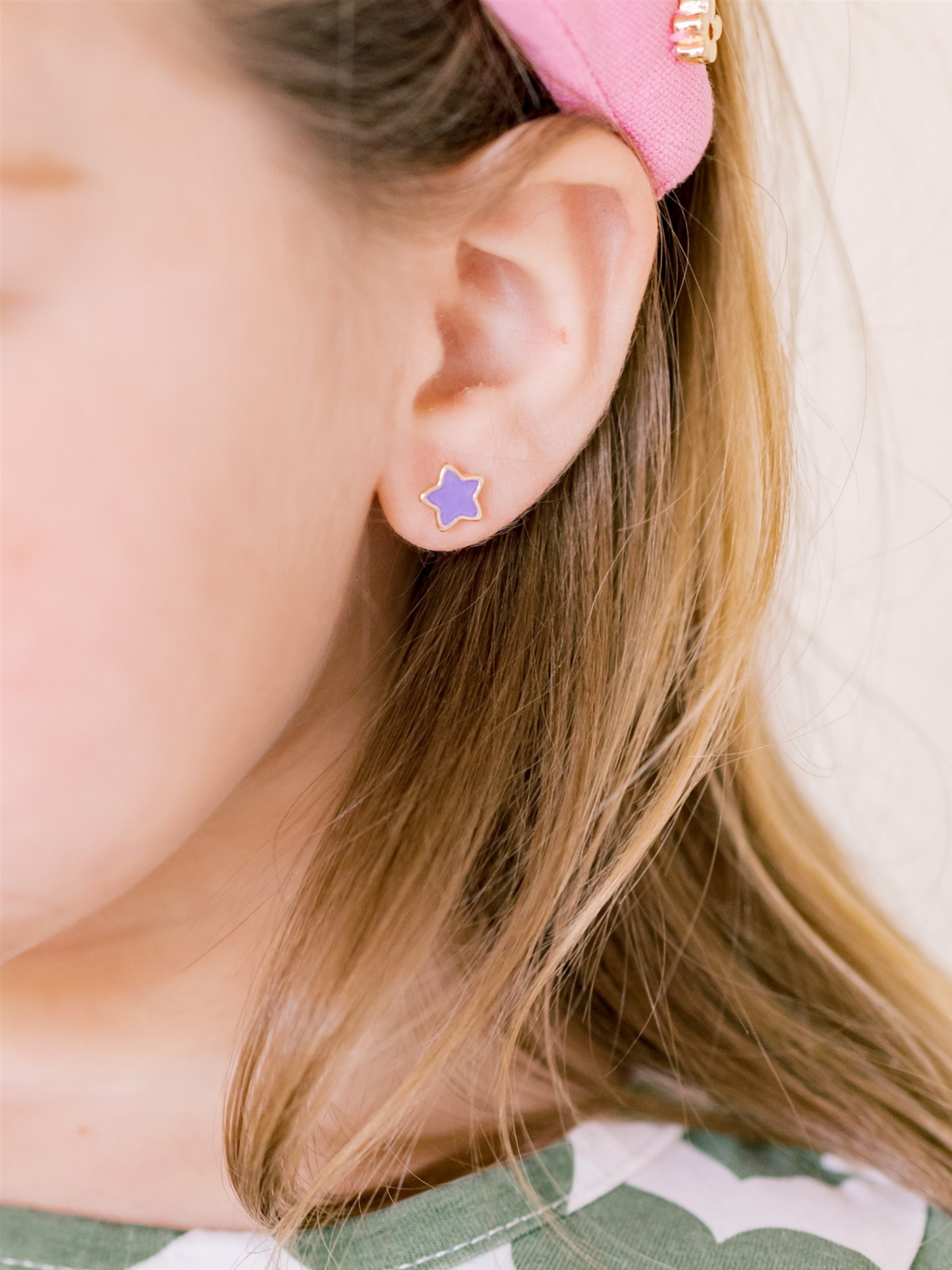 Kid Enamel Purple Star Stud Earring 14K