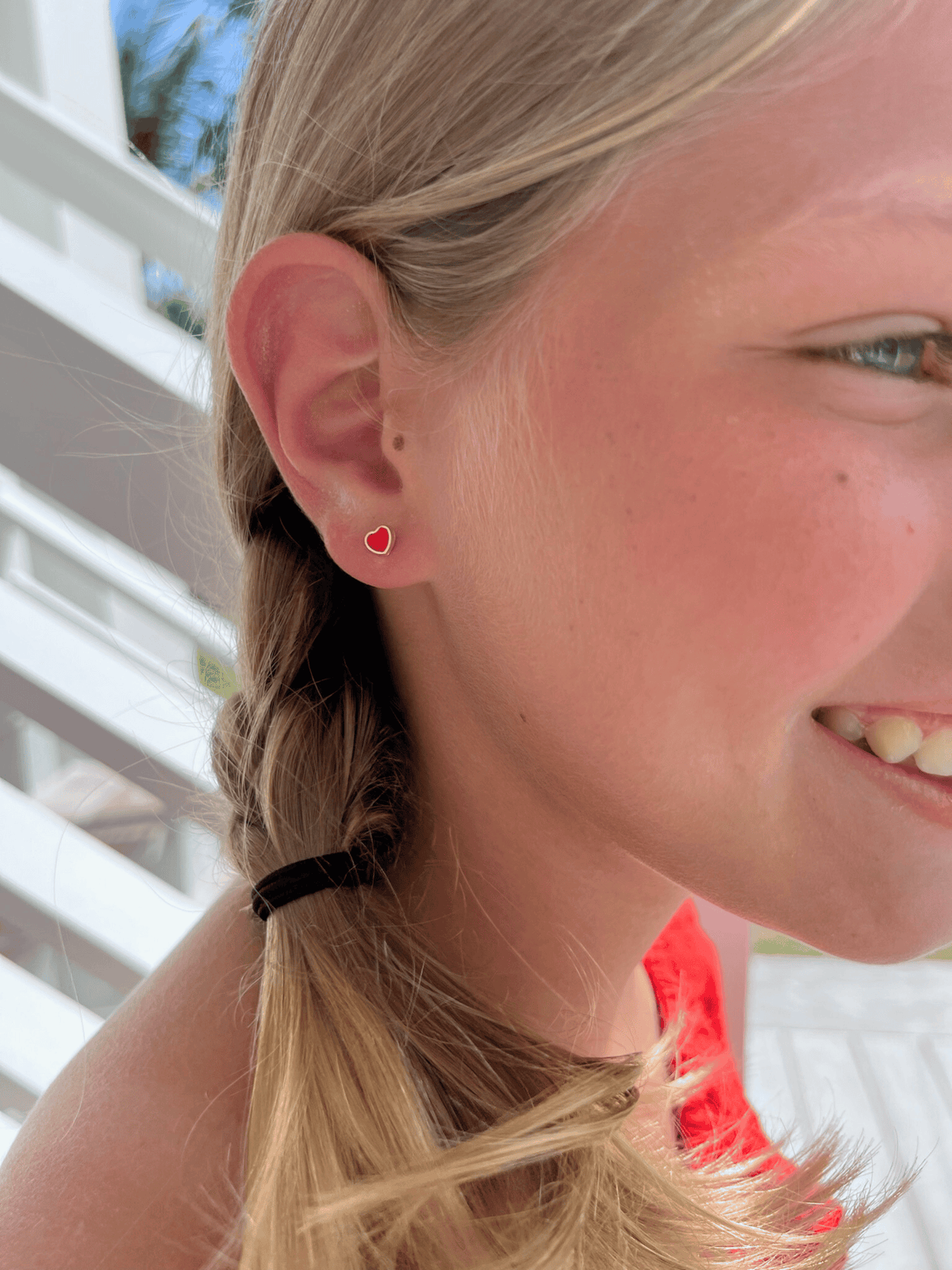 Kid Enamel Heart Stud Earrings 14K