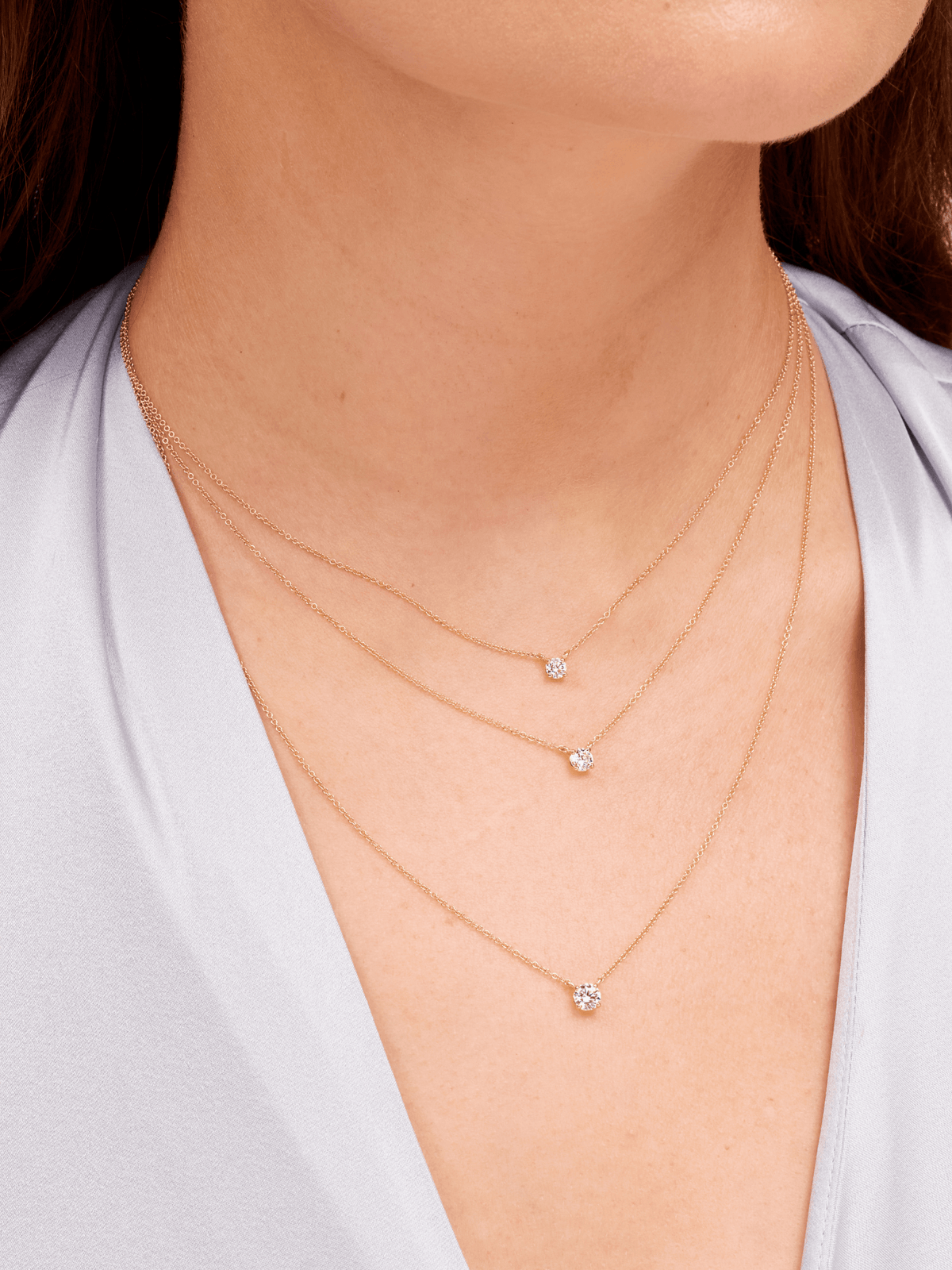 Round diamond necklaces 14K yellow gold
