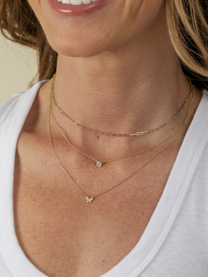 Hallie Diamond Single Butterfly Necklace 14K