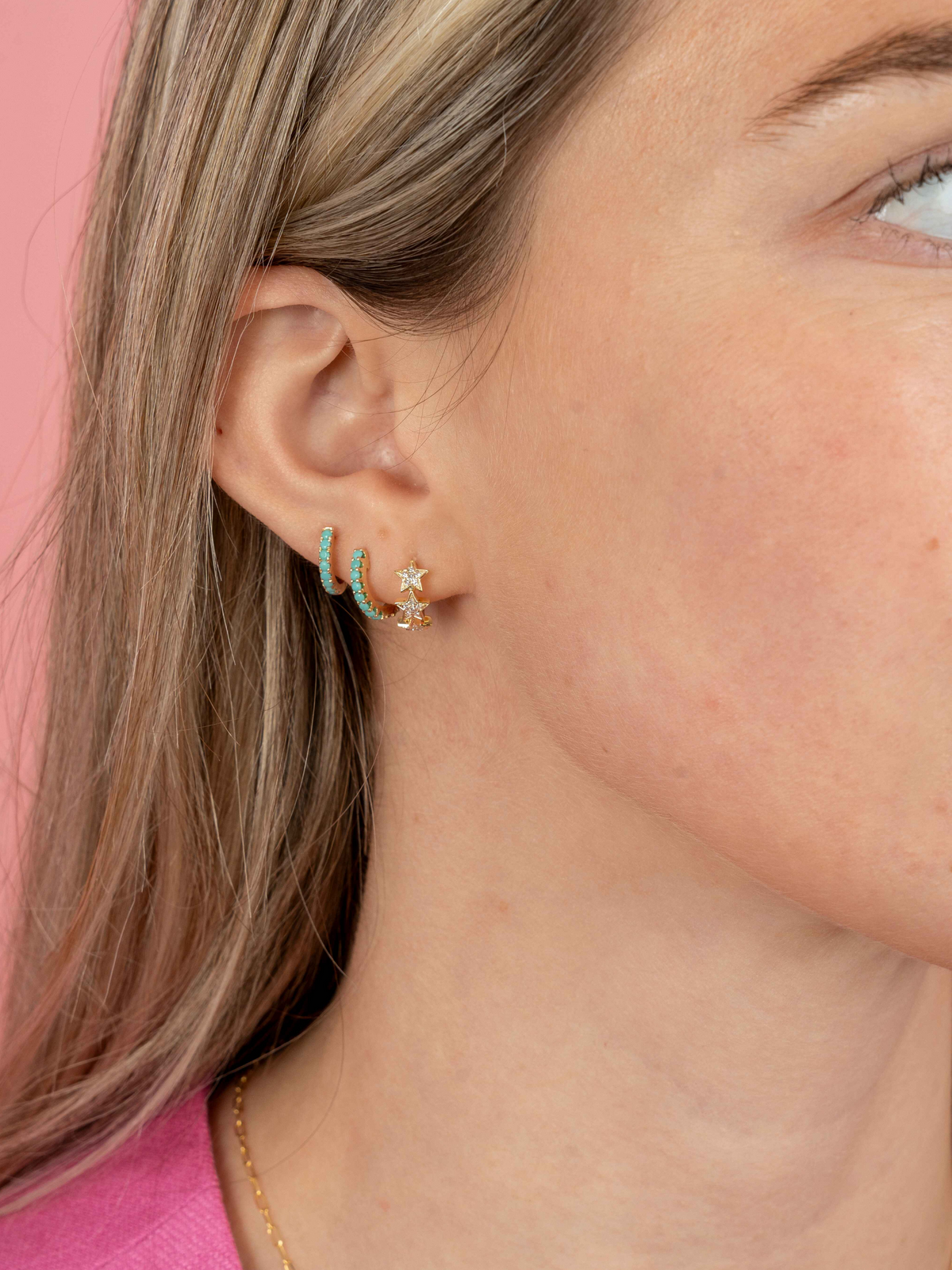 Turquoise Huggie Earring 14K