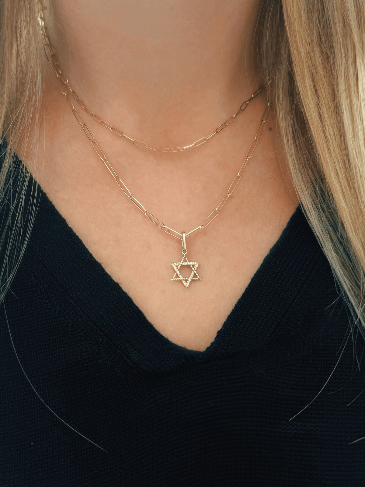 Diamond Star of David Charm 14K