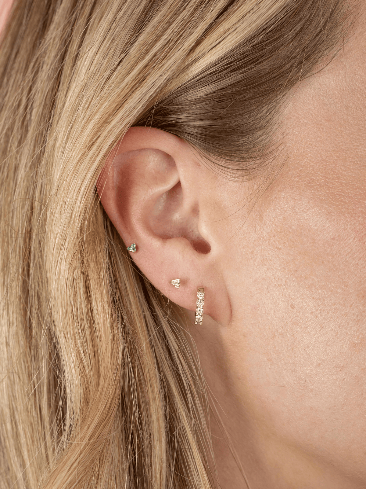 Teeny Trio Diamond Stud Earring 14K