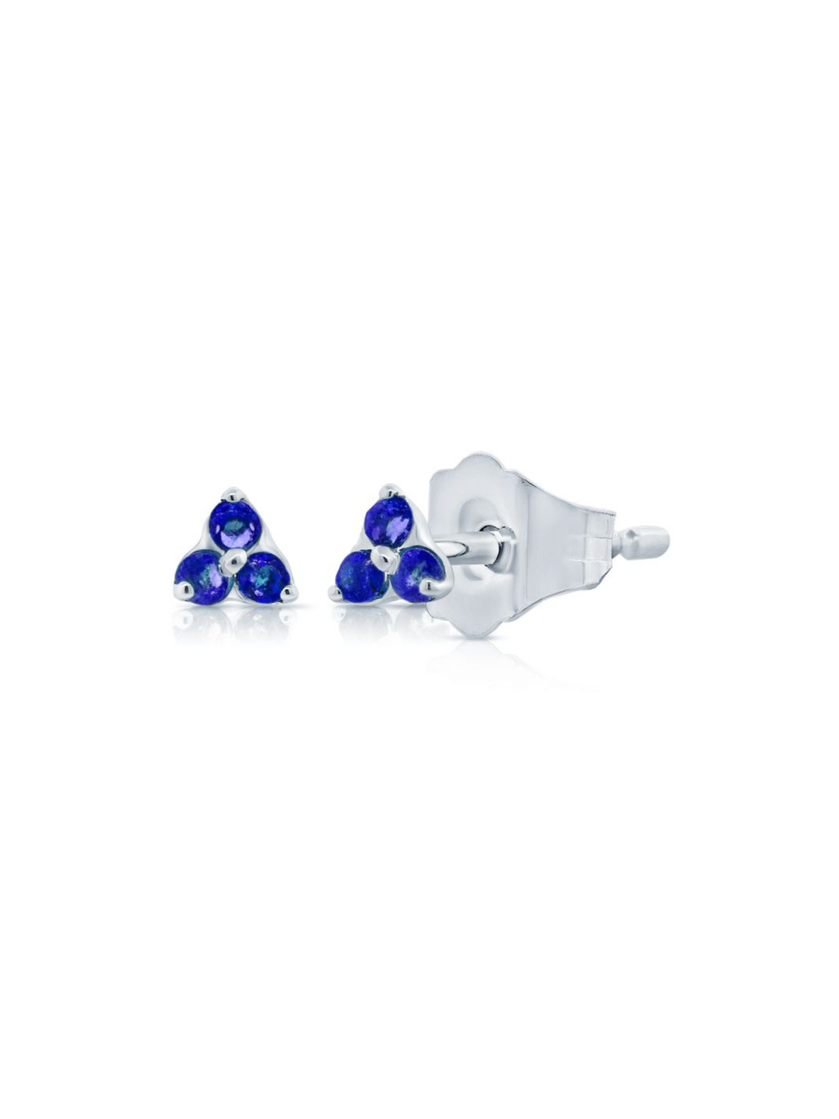Teeny Blue Sapphire Trio Stud Earring 14K