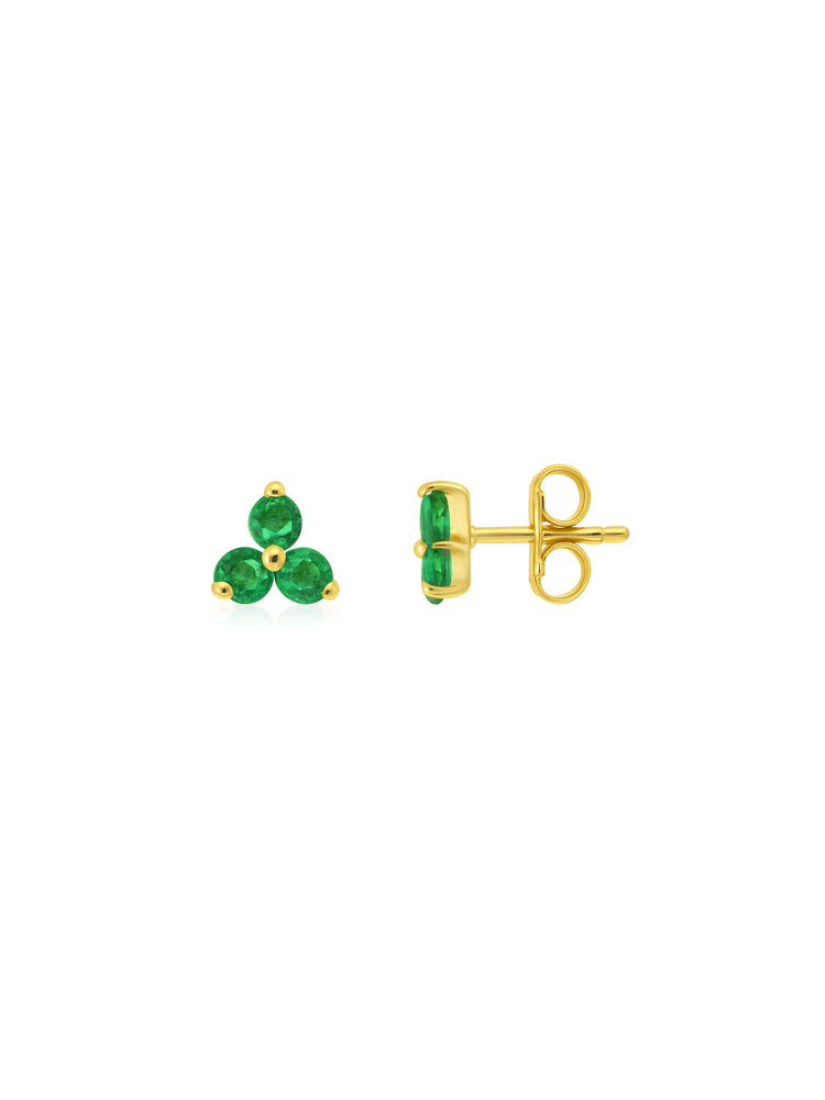 Teeny Emerald Trio Stud Earring 14K