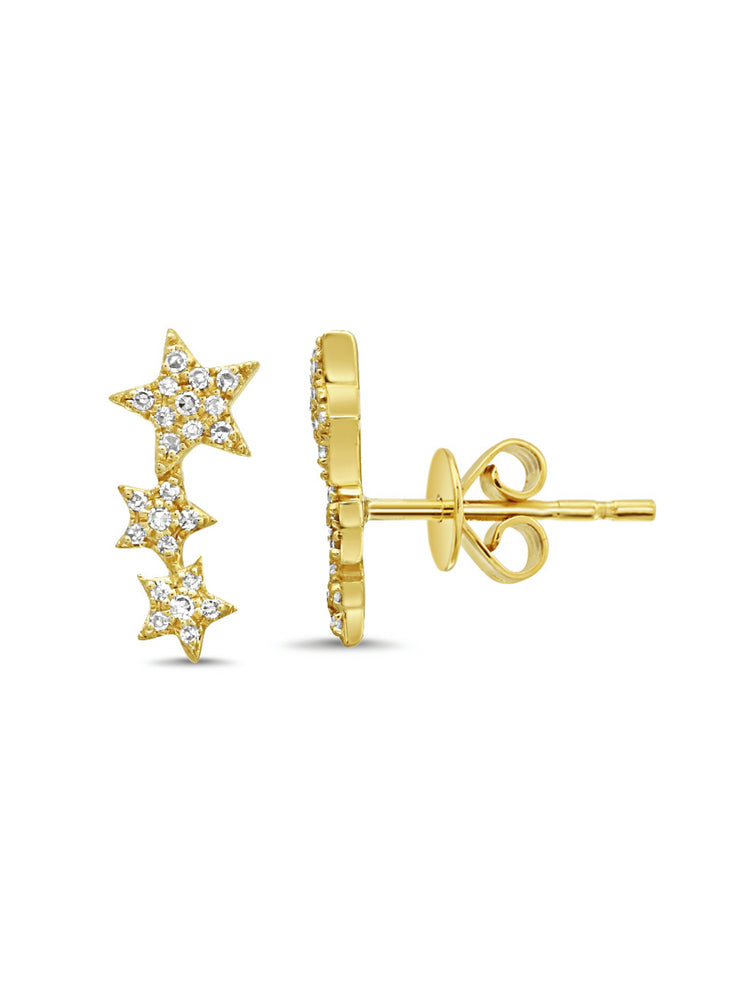 Allison Star Diamond Climber Stud Earrings 14K
