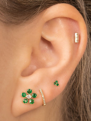 Teeny Emerald Trio Stud Earring 14K