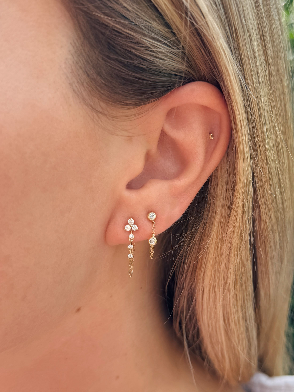 Tory Trio Chain Earrings - Diamond 14K