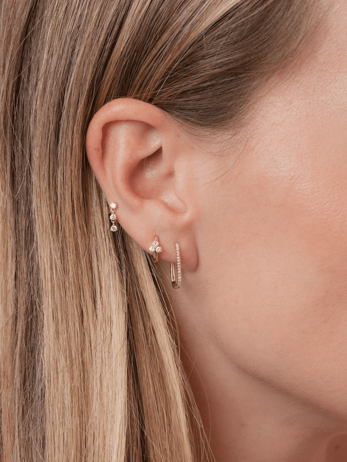 Trio Diamond Huggie Earrings 14K