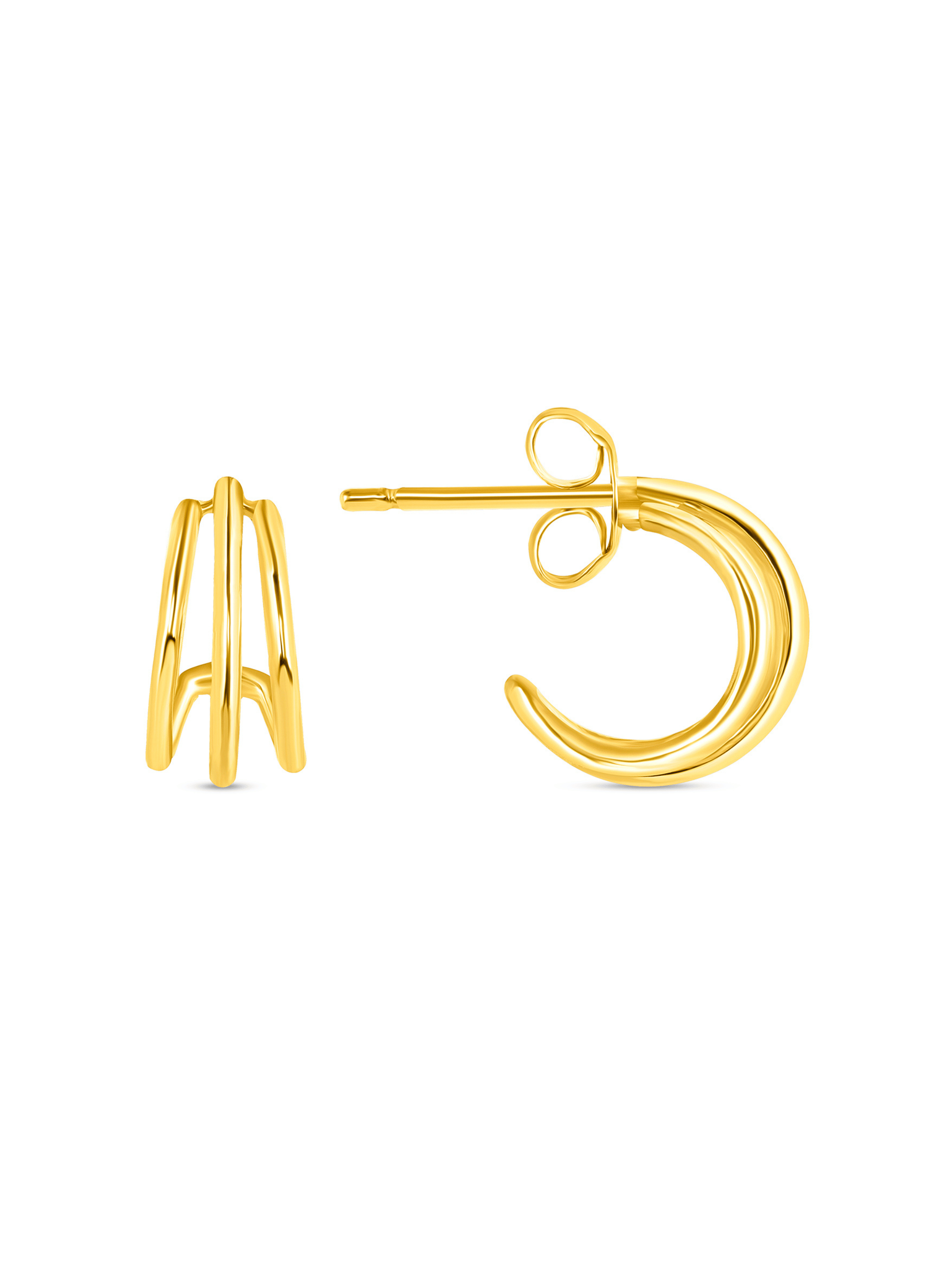 Triple Hoop Huggie Earrings 14K