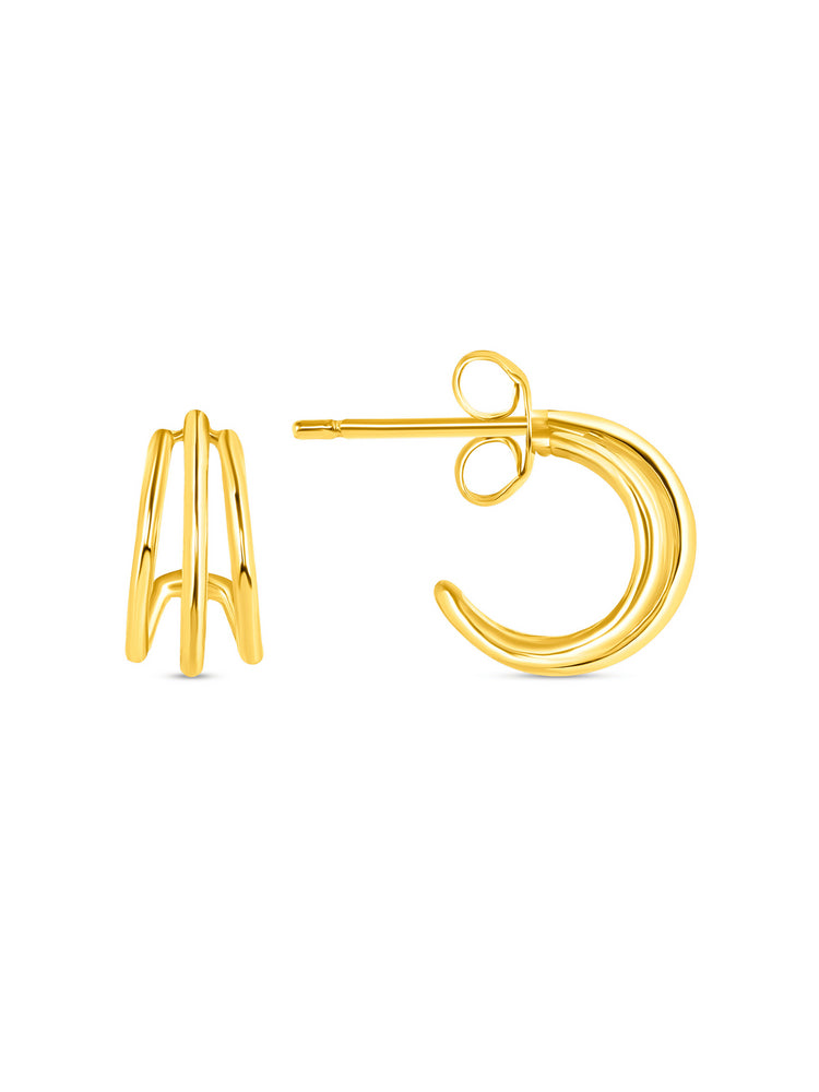 Triple Hoop Huggie Earrings 14K