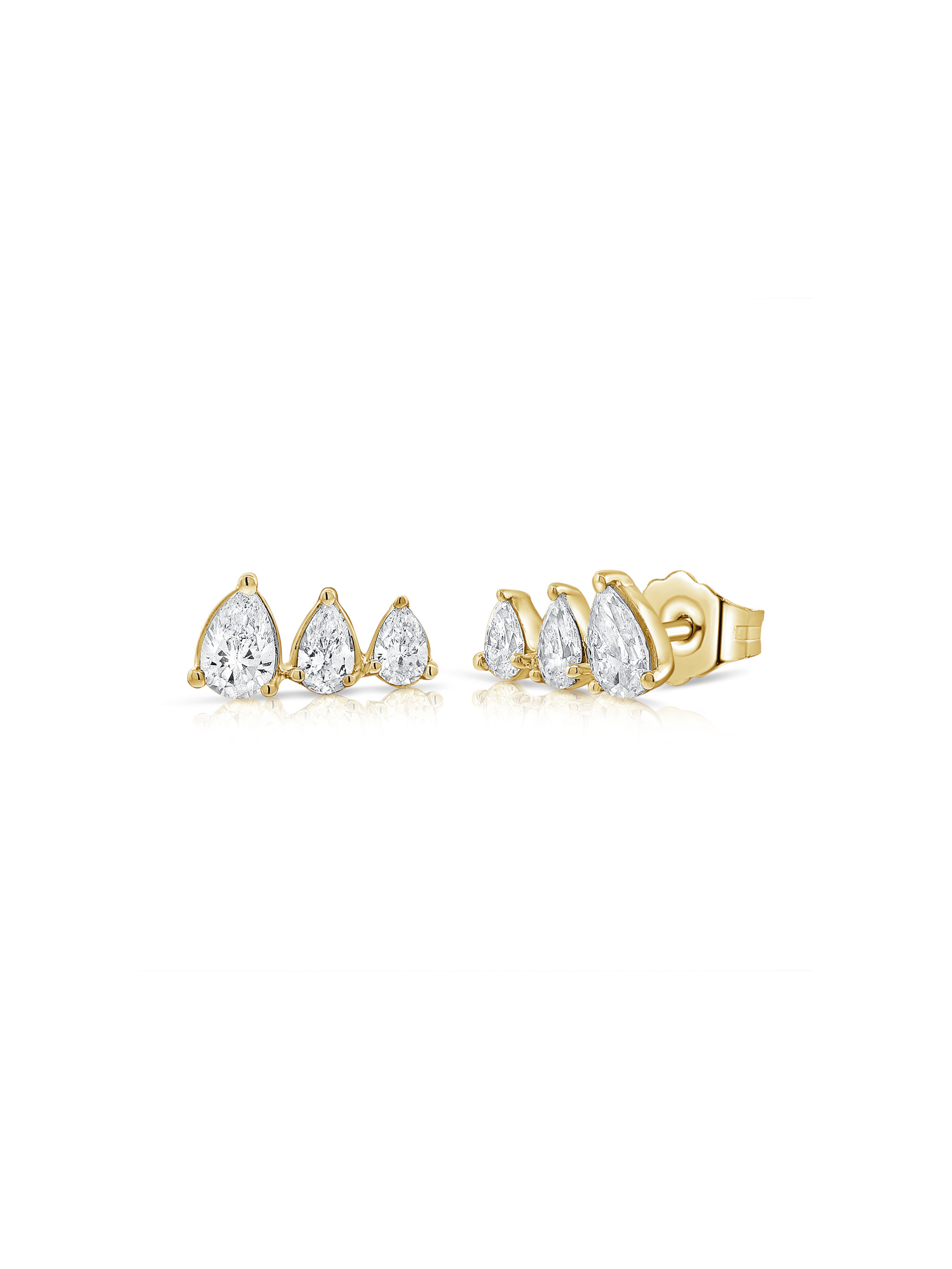 Triple Pear Stud Earrings 14K