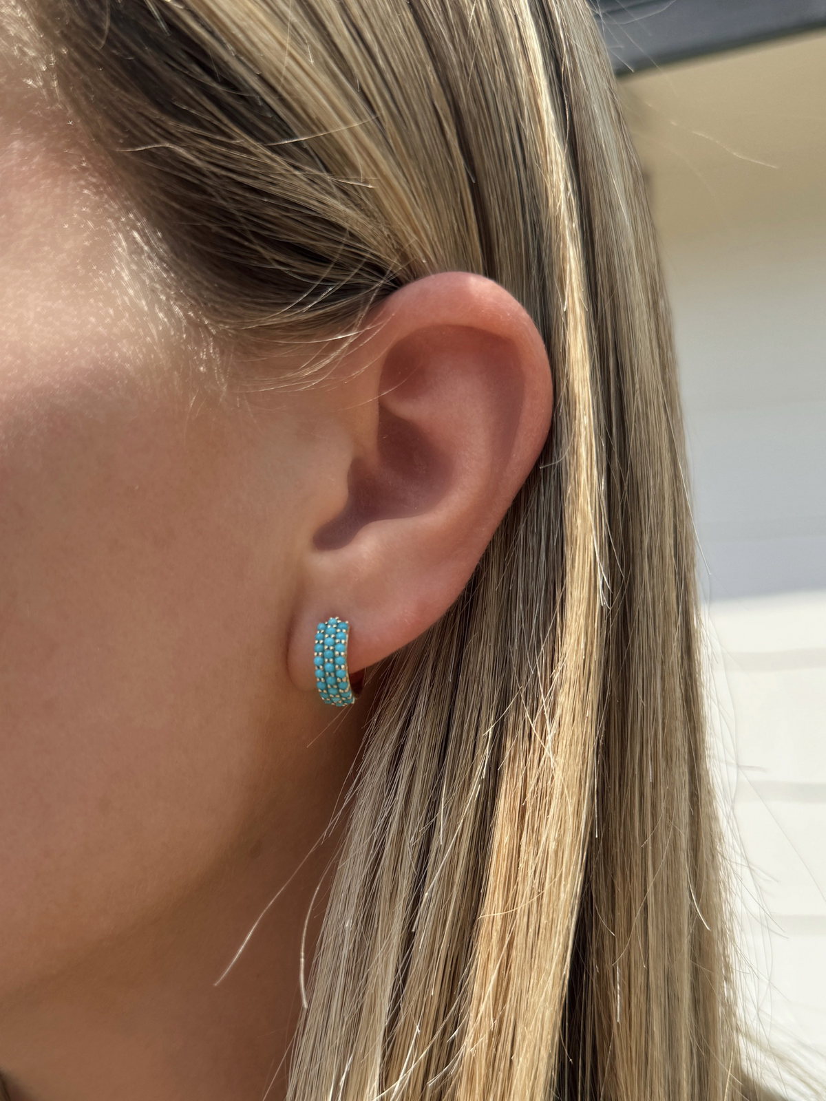 Callie Turquoise Huggie Earrings 14K