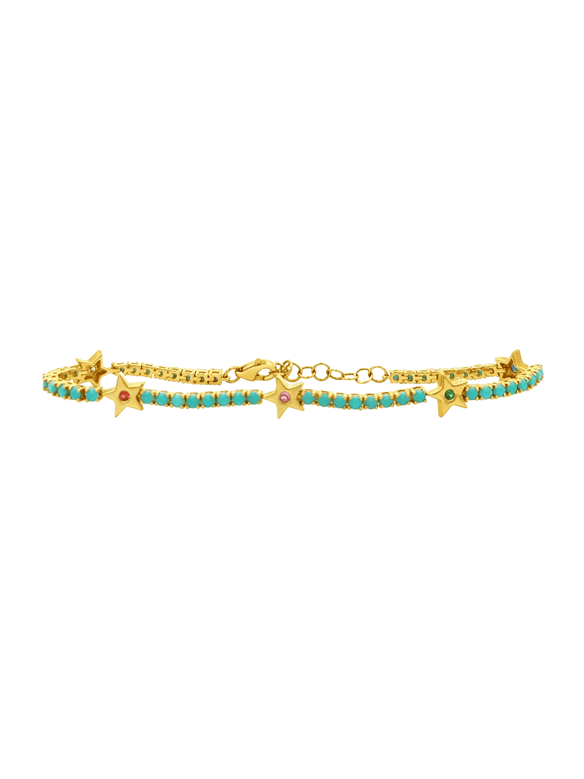 Turquoise and Stars Tennis Bracelet 14K